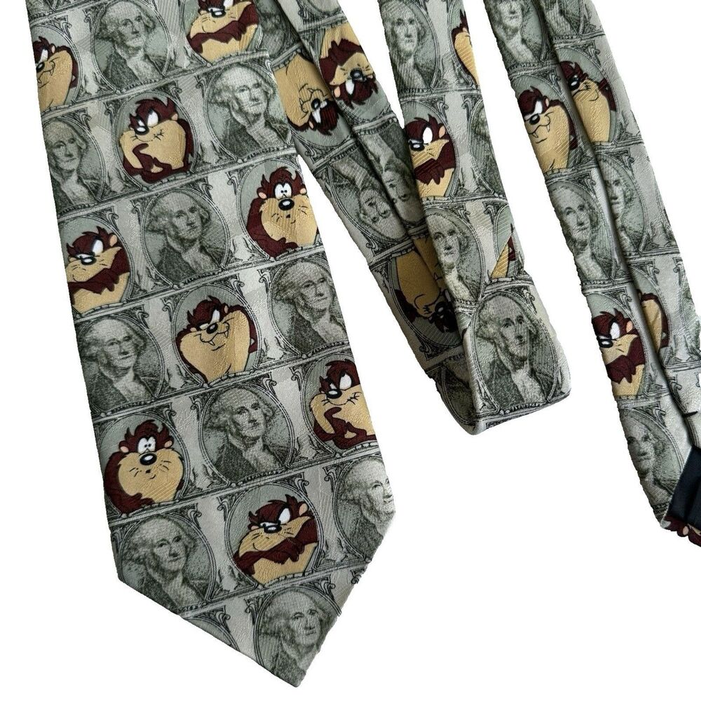 Tasmanian Devil Neck Tie Vintage Looney Tunes Mania Money Tazz George Washington